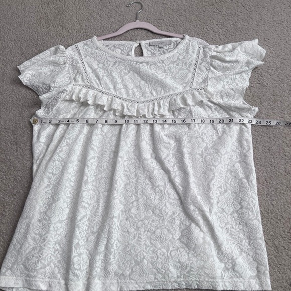 LOFT Lace Ruffle Flutter Sleeve Top Ivory Women's XXL - Picture 10 of 11